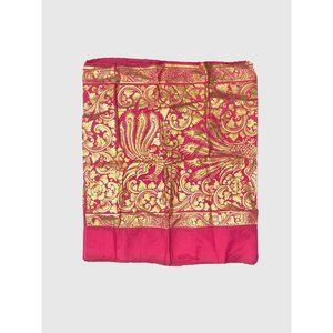 Beautiful Fuchsia Pink Gold Cloth Textile Brocade Fabric Painted Indian Linens